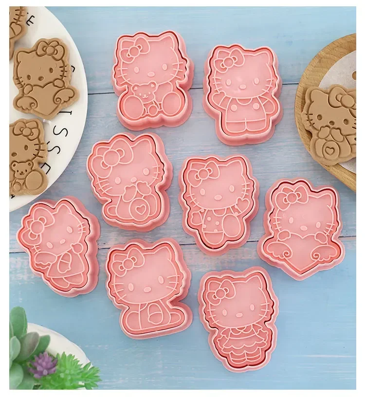 Hello Kitty Creatief Stripfiguur Koekjesmes Diy Broodvorm Stempelen Embossing Cake Mal Bakgereedschap Speelgoed