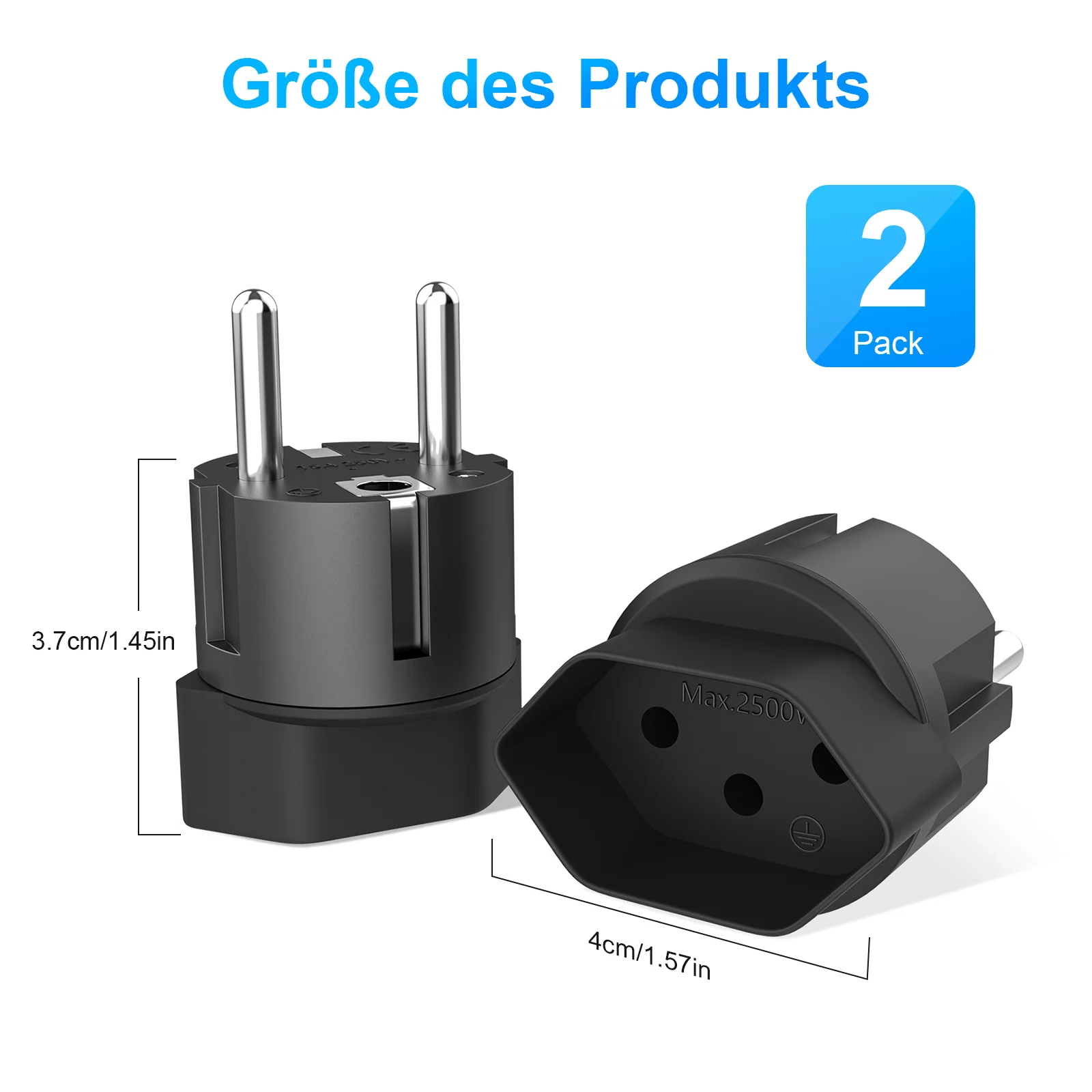 2pcs Swiss Switzerland to EU Travel Plug Adapter, Schuko Germany, France Plug Adapter Converter Electrical Socket Type E/F plug