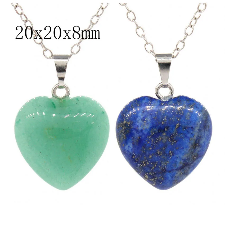 Crystal Heart Pendant Natural Amethyst Rose Quartz Lapis Lazuli Labradorite Stone Pendant Chain Necklace For Women Lover Jewelry