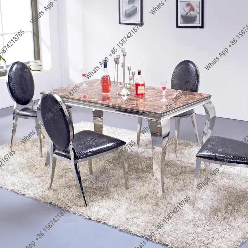 

V69 Легкий роскошный мраморный обеденный стол Бытовой прямоугольный обеденный стол из нержавеющей стали, только стол, без стульев, не включая Ch