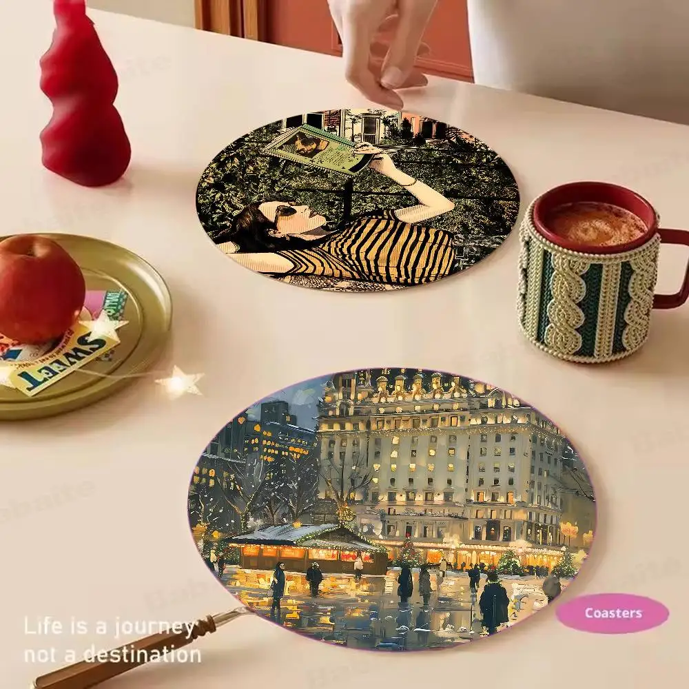 The-New-Yorker Magazine Themed Wooden Coaster Non-Slip Heat Resistant Dining Table Decoration Cafe Restaurant Unique Gift