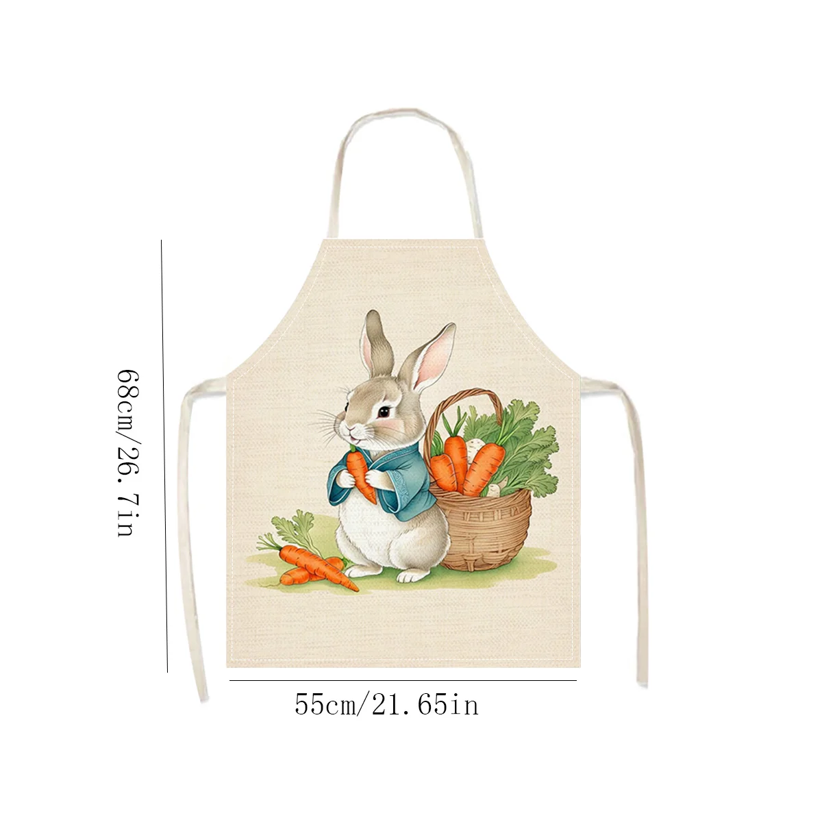 1pc Cute Rabbit With Carrots Apron Linen Fabric Kitchen Cooking Baking BBQ Grill Gift For Women Men Home