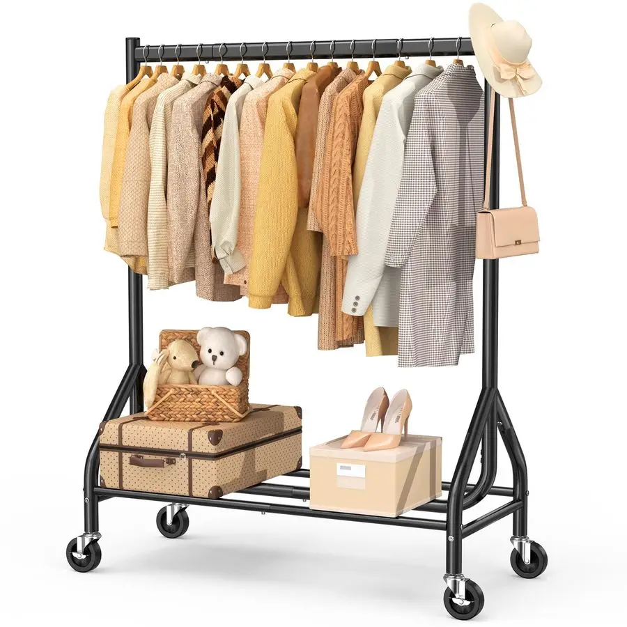Heavy Duty Clothes Rail Load 180 KG, Rolling Garment Rail with Lockable Wheels, Standing Metal Clothing Rack, Portable Wardrobe