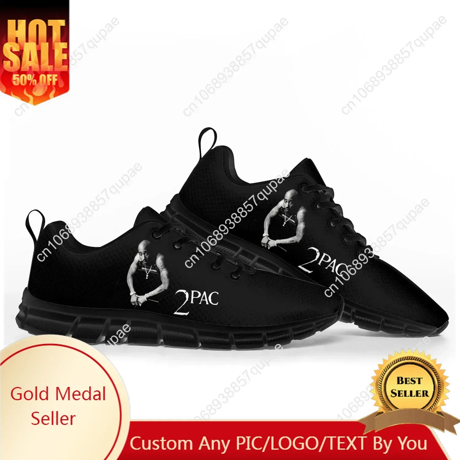 

2Pac Hip Hop Rapper Tupac Sports Shoes Mens Womens Sneakers Custom High Quality Couple Shoes Black