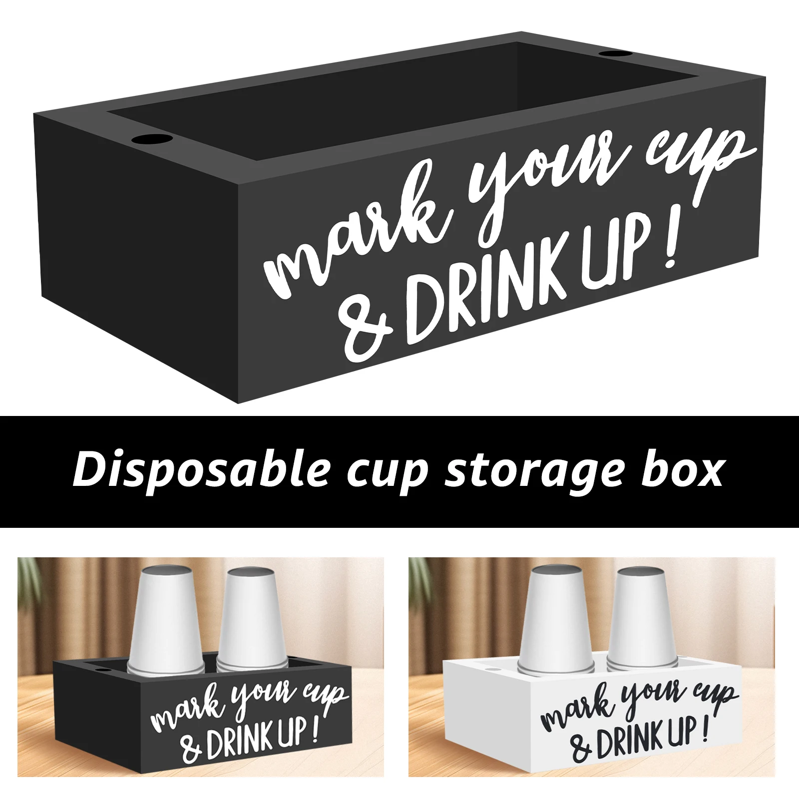 Disposable Cup Storage Holder Multifunctional Desktop Cup Storage Rack Wood Cup Organizer with Marker Holes Desktop Storage Rack