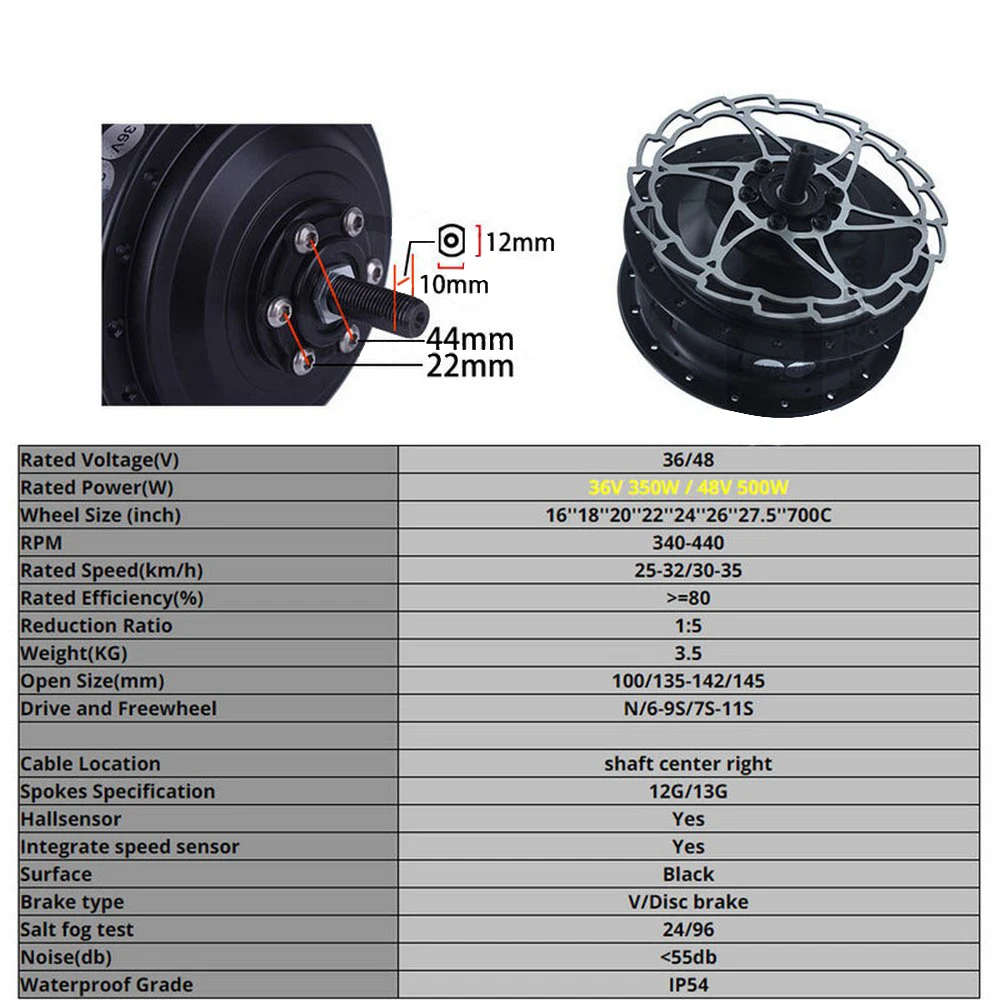 36V 350W 48V 500W Wheel Hub Motor Electric Bike Motor High Speed Brushless Gear Ebike Hub Motor E-bike Front Rear Wheel Drive