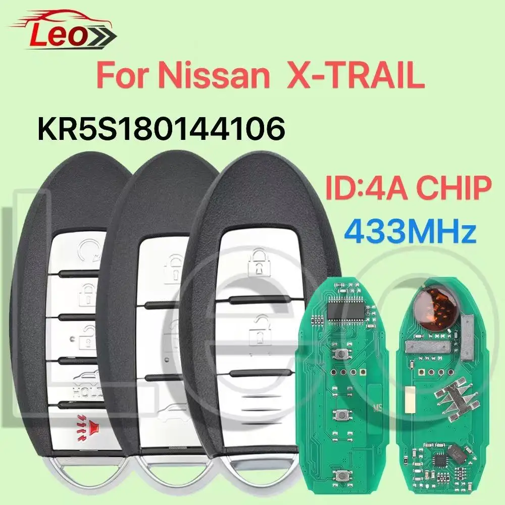 Leo fcc: kr5s180144106 433mhz id: 4a-chip chave remota inteligente do carro mundial 2/3/4/5 botões para nissan X-TRAIL 2014 2015 2016 2017 2018