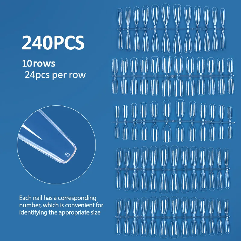 Parches de uñas postizas francesas, caja de 240 unidades, sin cicatrices, ataúd extraíble, almendra, parches acrílicos artificiales, tabletas para uñas de salón