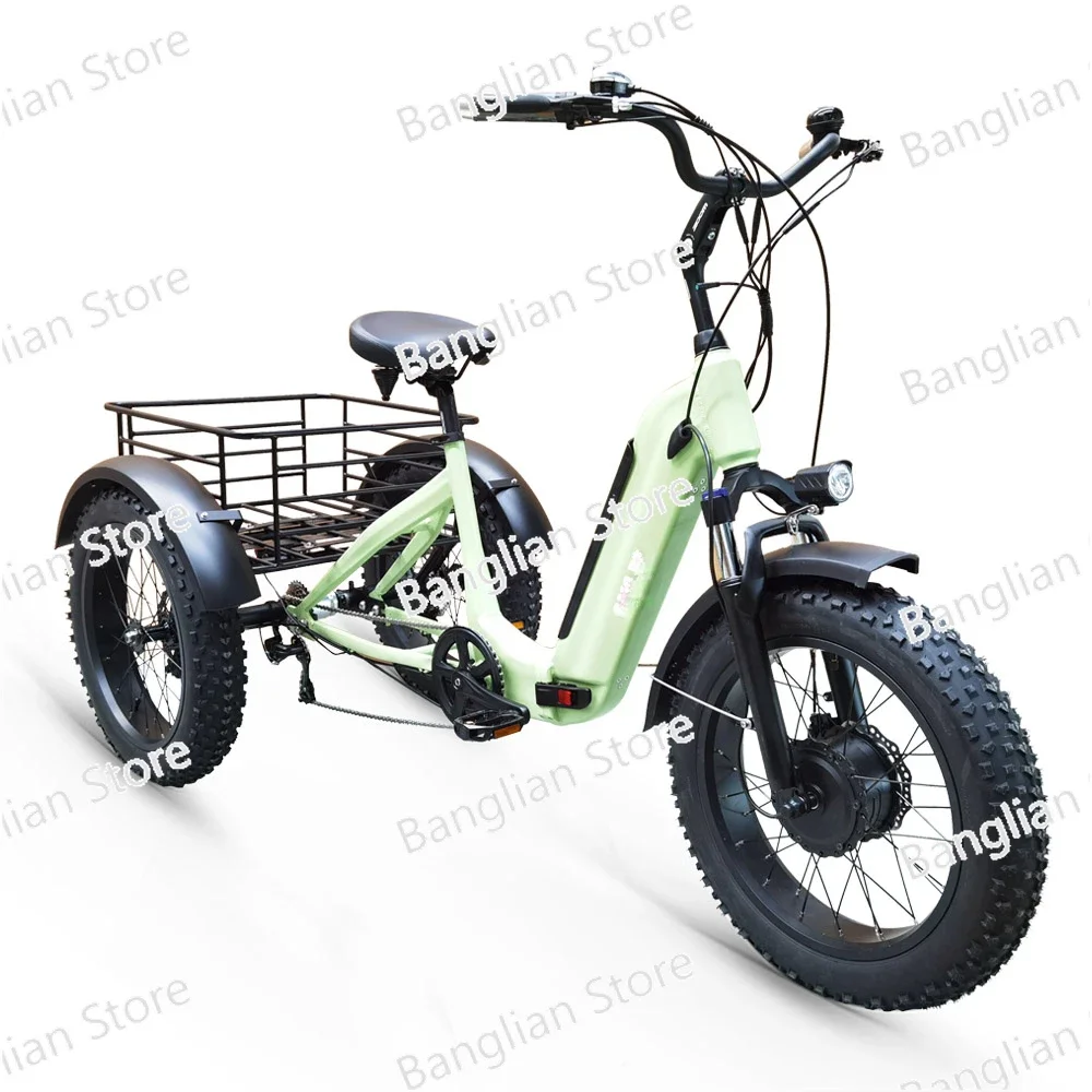 Folding Electric Bike for Adults, 3 Wheel, Tricycle, Fat Tire, Cargo Bike, Bicycle, Aluminum Alloy, 48V, 500W, 20 Inch