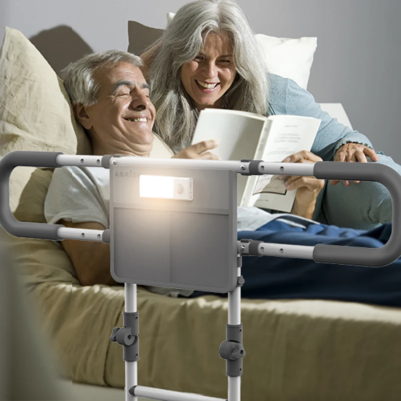 Motion Light Adjustable Height Width Support Led Foldable Guard Bed Railing for Elderly Adults Seniors Surgery Patients Safety