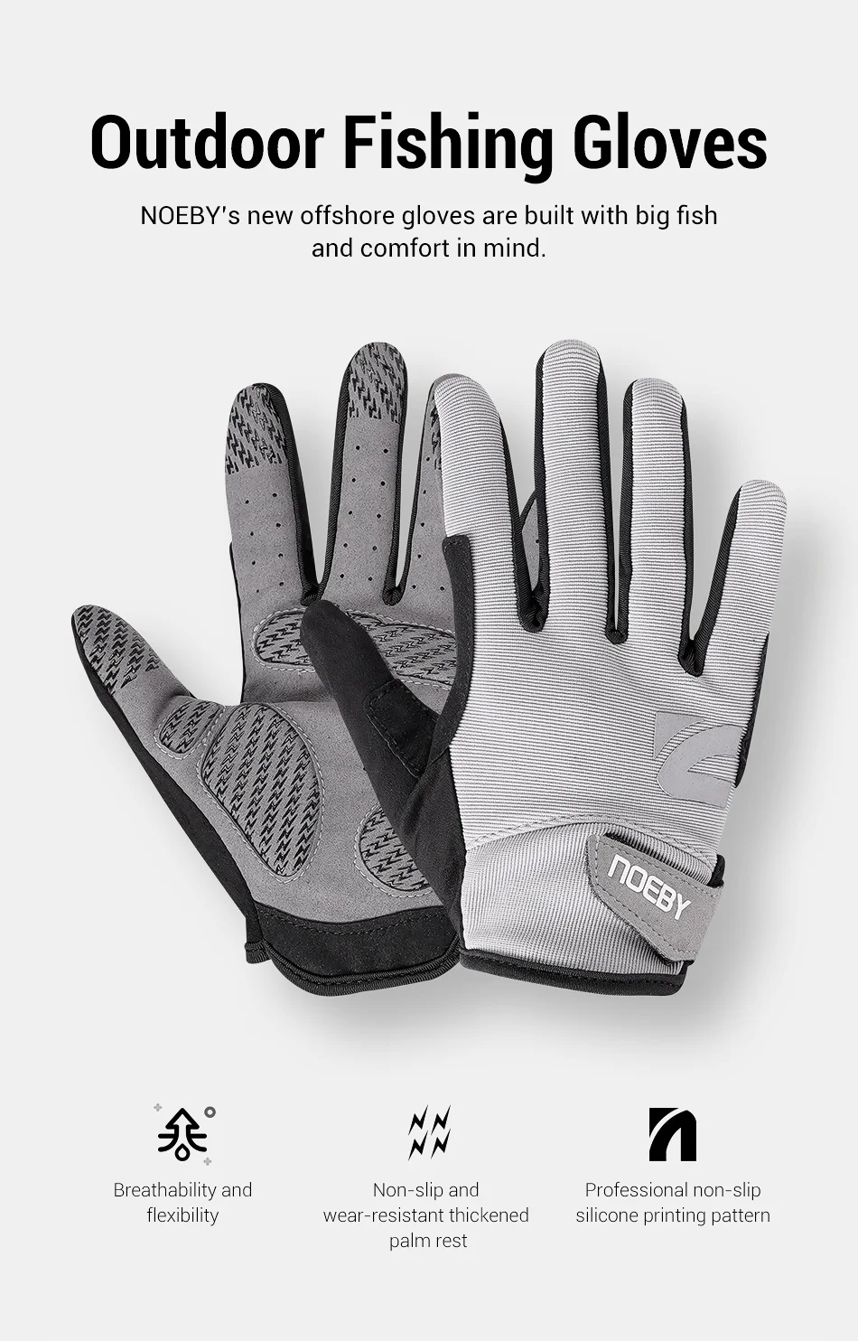 Noeby Angelhandschuhe, rutschfest, voller Finger, Outdoor, Sonnenschutz, Anti-UV, Radfahren, Laufhandschuhe, Herren und Damen, Tackle – Detail 1