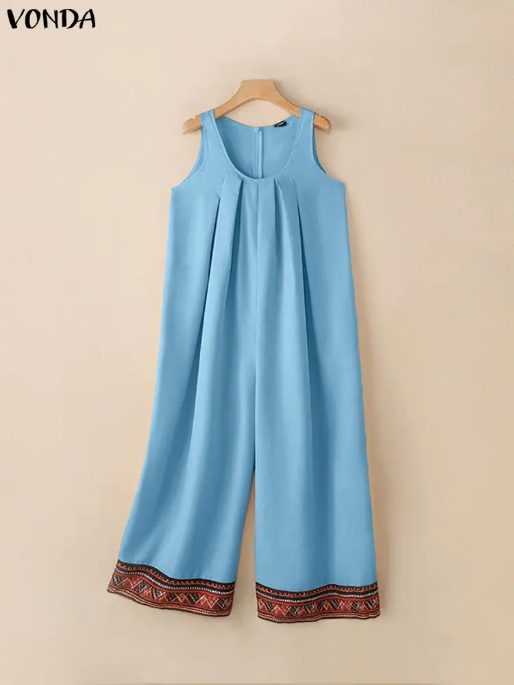 VONDA Monos de Tallas Grandes para Mujer, sin Mangas, con Parches, para Fiesta, Verano, Playa, Estilo Bohemio, Pierna Ancha, 2026