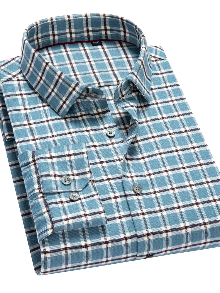 Wool Blend Long Sleeve Men's Casual Shirt Checkered Pattern Standard Fit Fashion Urban Style Spring Autumn Seasonal Wear