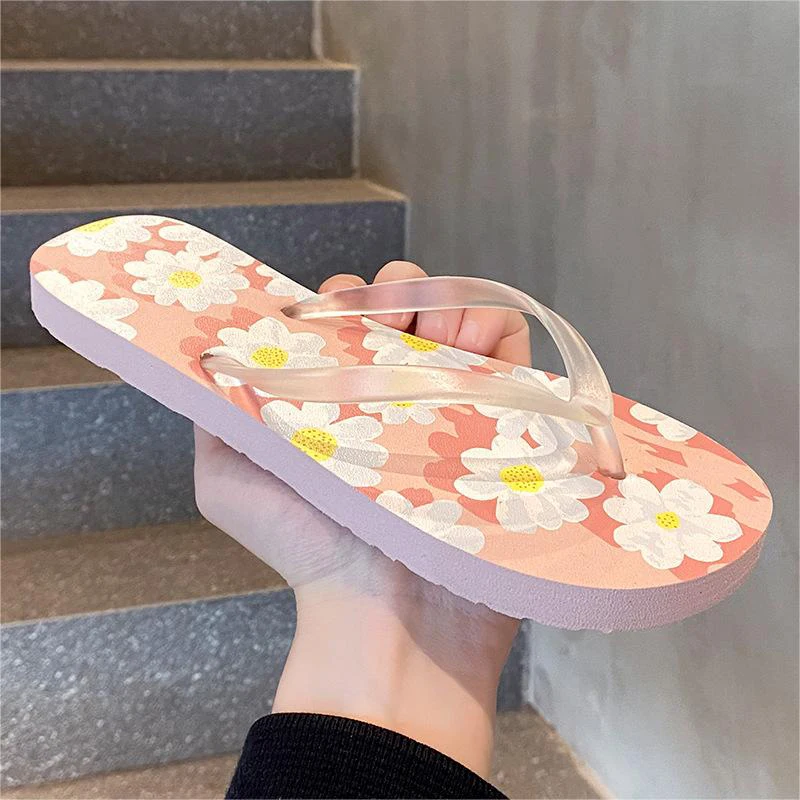 Chanclas antideslizantes informales para interiores, sandalias florales de suela suave, de verano, para el hogar y la playa