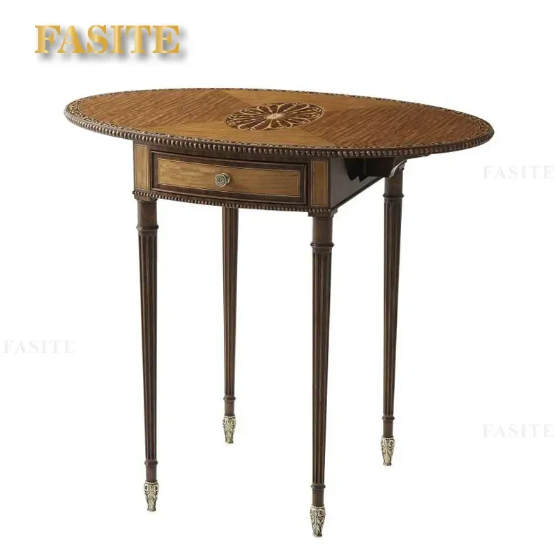 For folding edge table Neoclassical solid wood carved floral hand painted small coffee table European court