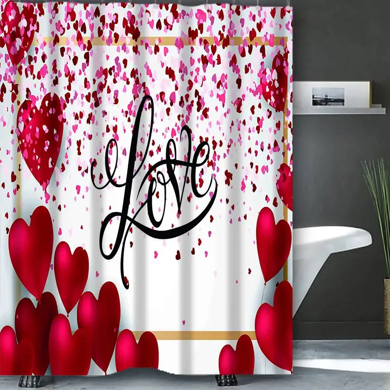 Valentine's Day Bathing Curtain  Bathroom Shower Curtain Waterproof With 12 Hooks Home Deco Free Ship