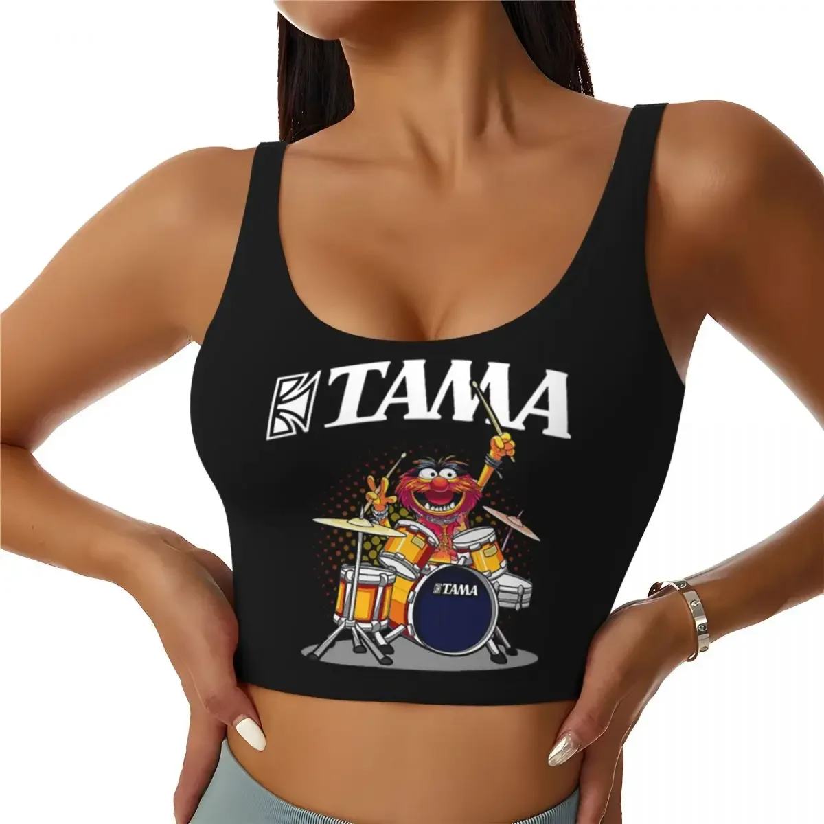 Custom ANIMAL DRUMMER TAMA DRUMS Women Sports Bras High Impact Vest Gym Workout Yoga Crop Tank Tops
