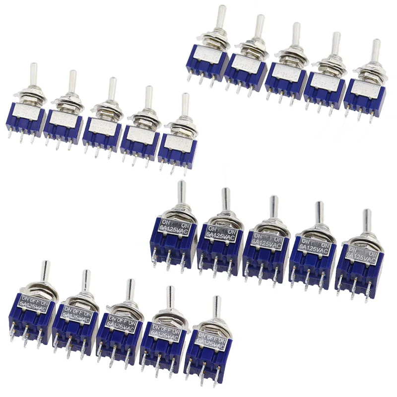 5 pz ON-OFF-ON ON-ON3 PIN/6PIN 2/3 posizione Mini interruttore a levetta a scatto AC 125V/6A 250V/3A MTS-102 MTS-103 MTS-202 MTS-203