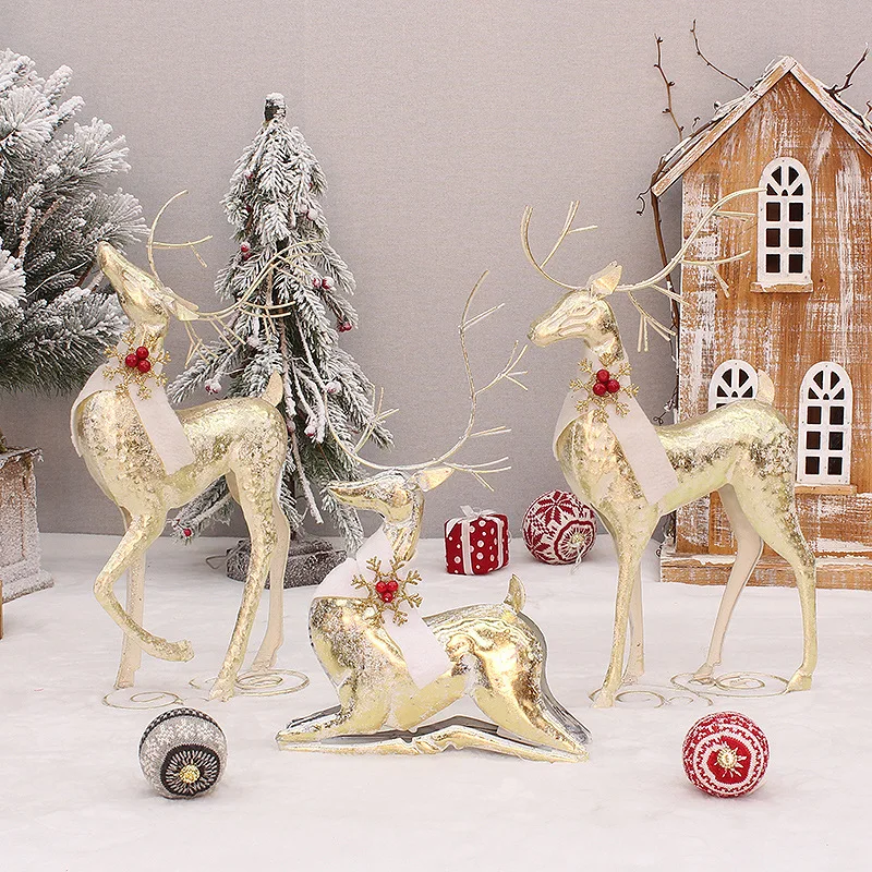 

Christmas decoration deer handmade wrought iron gold silver glowing luminous elk jewelry shopping mall hotel large decorations