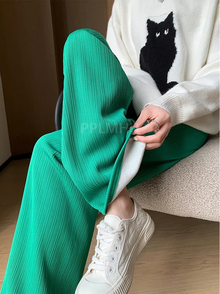 

Fall Warm Sweatpants Women Casual Fleece Lined Baggy Wide Leg Pants Korean Thicken High Waist Pleated Straight Pantalones E191