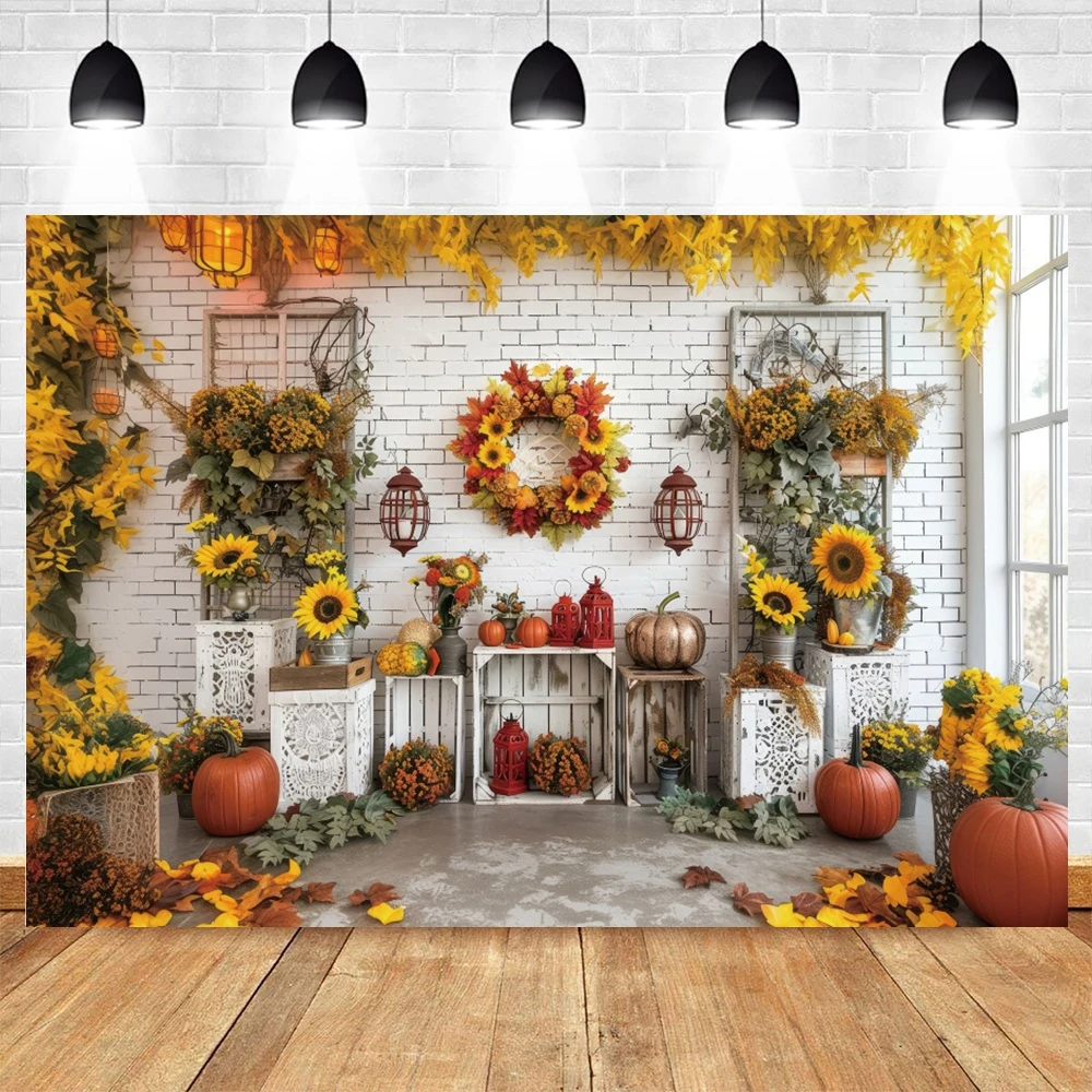 Autumn Pumpkin Barn Door Backdrop Haystack Fall Baby Shower Birthday Party Thanksgiving Day Kids Portrait Photography Background