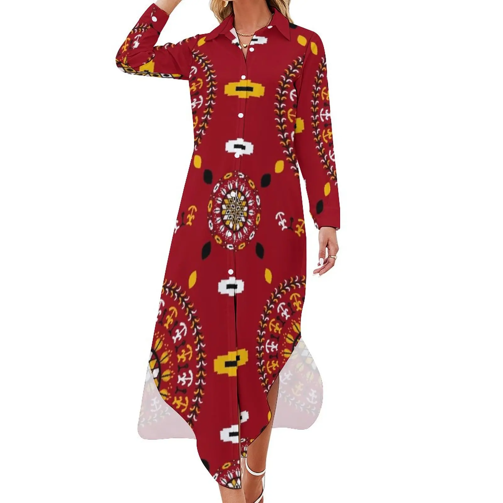 

Traditional Turkmen embrodiry pattern Long Sleeved Shirt Dress beach dresses ladies dresses for special occasion