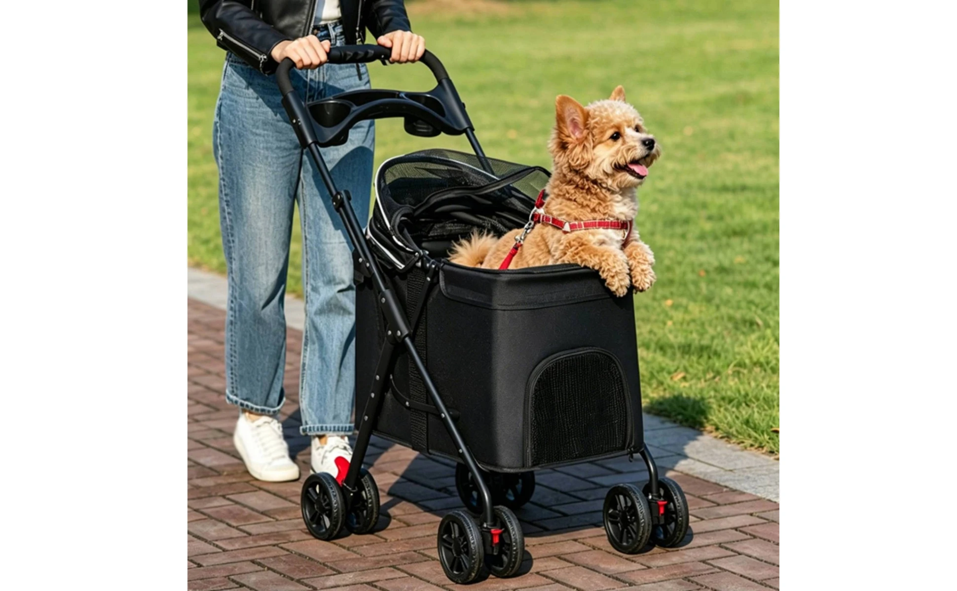 Foldable Pet Stroller Carrier Wheeled Mesh Pet Stroller