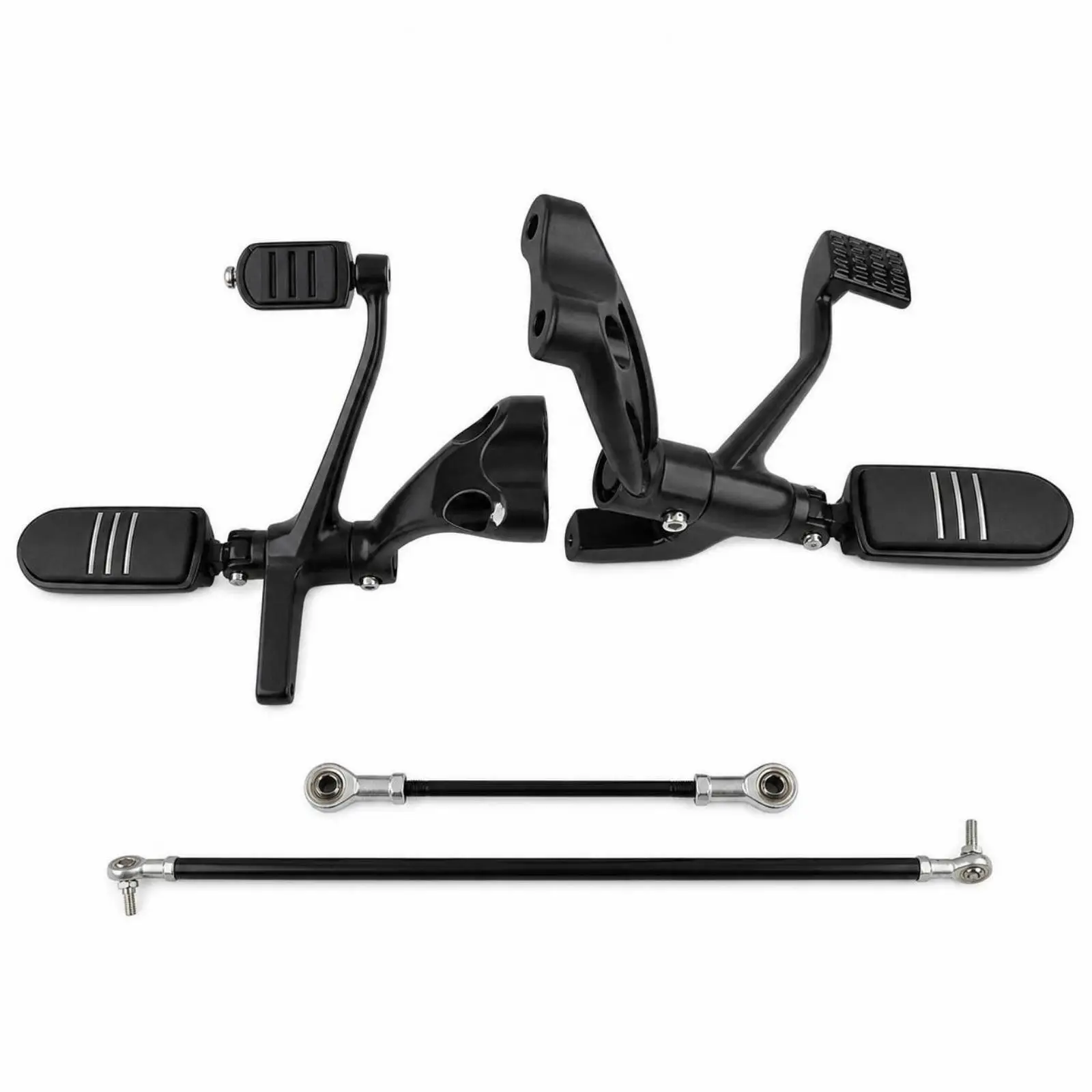 Motorcycle Footrest Forward Controls Full Set Aluminum Alloy Rubber Pads with Shift Lever Brake Pedal Linkage Rods for Smooth