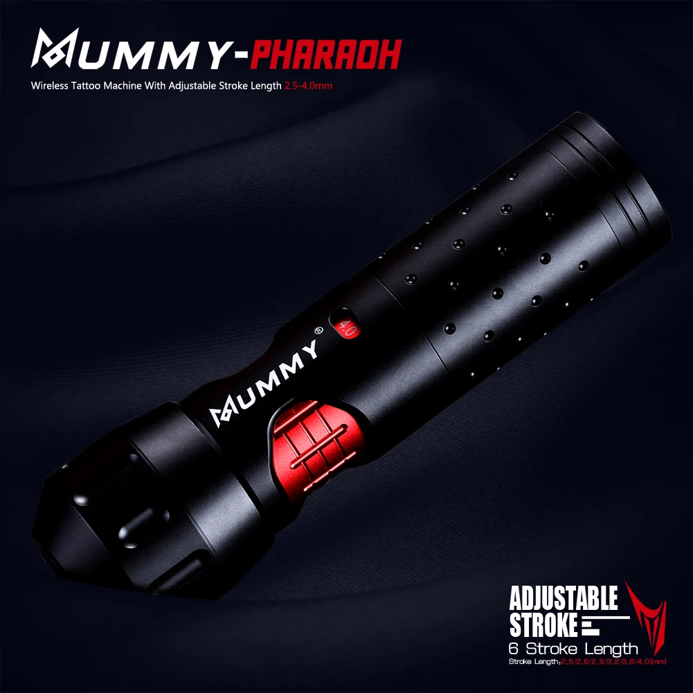 Máquina de tatuaje inalámbrica momia Faraón, pluma de tatuaje de bajo ruido con longitud de trazo ajustable de 2,5-4,0mm, Motor suizo personalizado