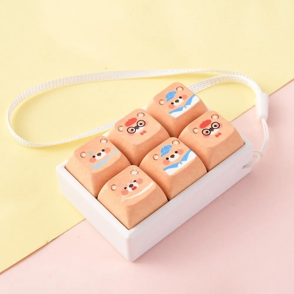 Sensory Clicky Button Keycap Fidget Keychain 6-Key Keyboard Button Cartoon Animals Button Keycap Keychain Creative