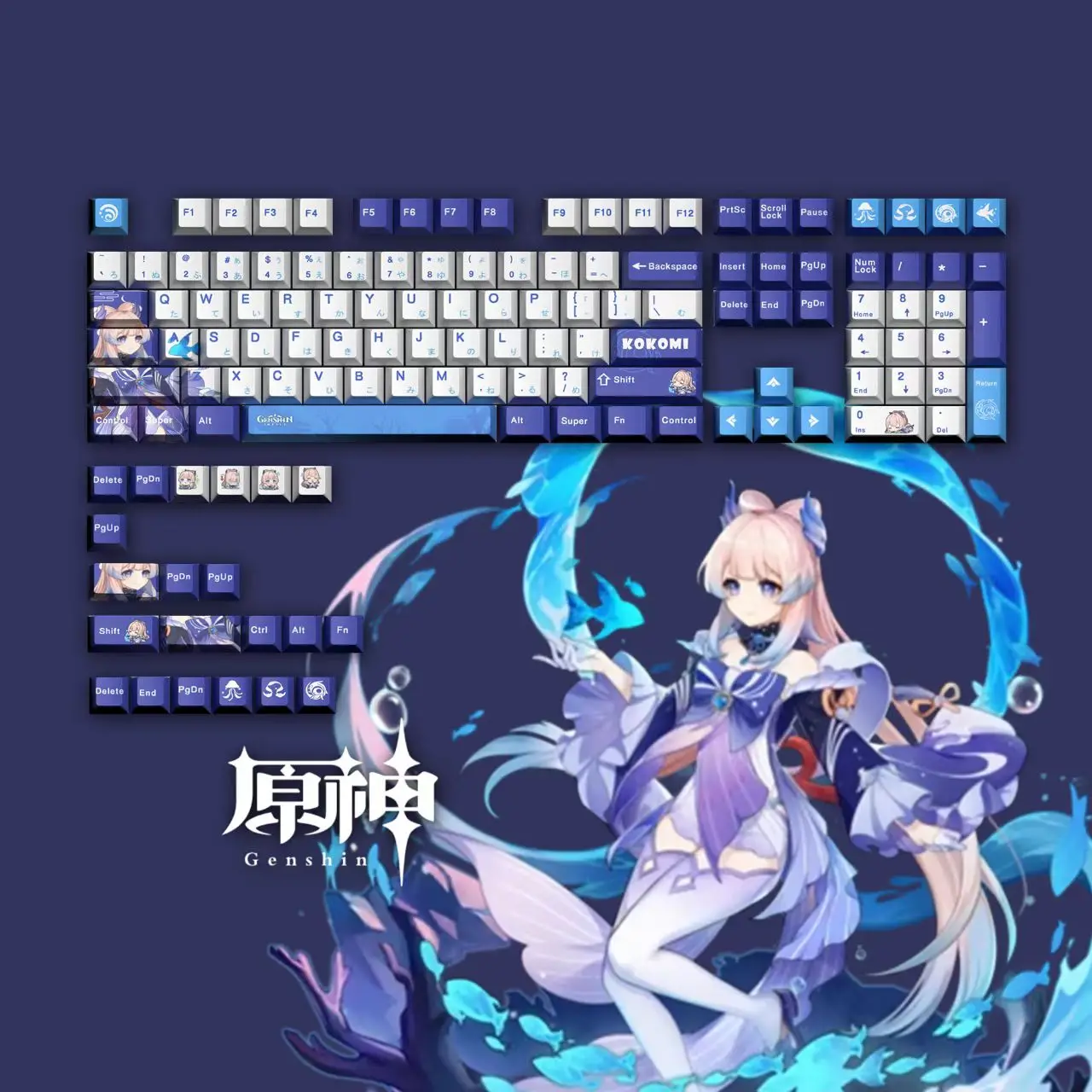 Teclas PBT de 128 teclas de Anime, teclas personalizadas de personajes de juego para Cherry MX Switch, Teclado mecánico Kokomi, alfombrilla de ratón