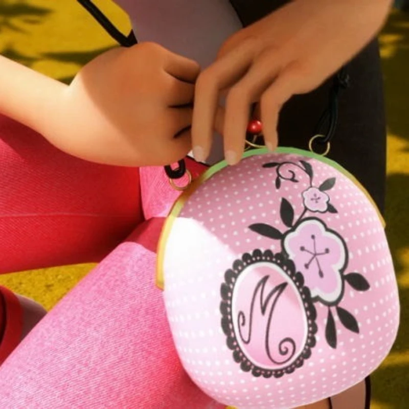 Marinette Crossbody Bag Cute Pink White Polka Dot Print Kisslock Closure Shoulder Bag Red Beads Clasp Letter M Floral Coin Purse