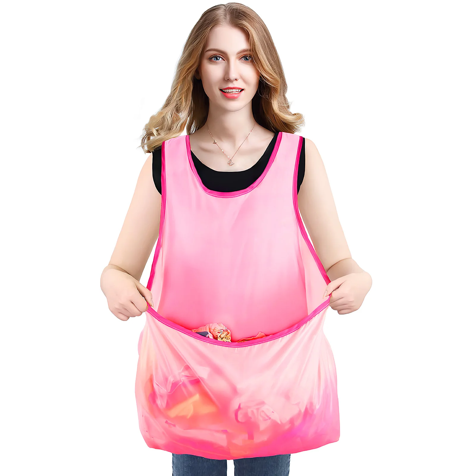 

Stylish Pink Oxford Fabric Clothes Hanging Apron Space Saving Wet Clothes Organizer Easy Wear Cooking Apparel