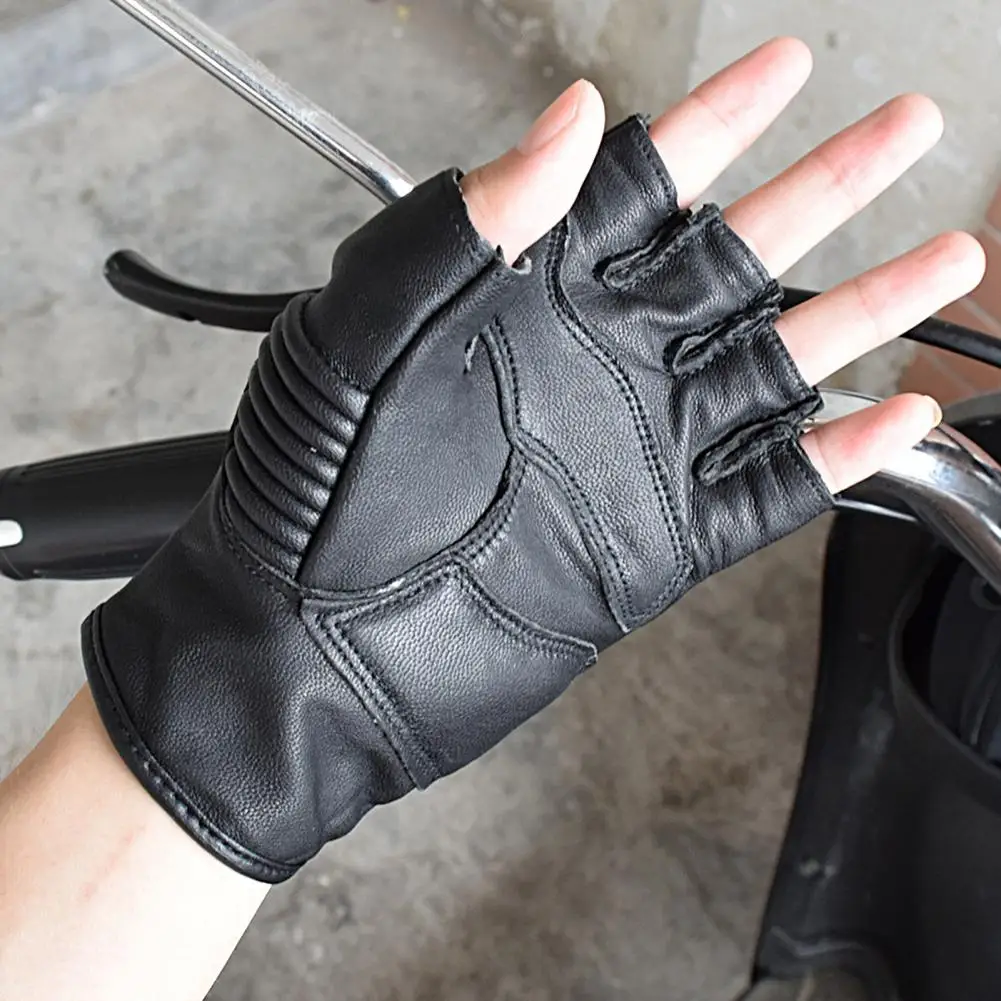 Leather Cycling Gloves Touchscreen Half Finger Bicycle Motorcycle Gloves Shatterproof Rode Bike MTB Cycling Protective Gloves