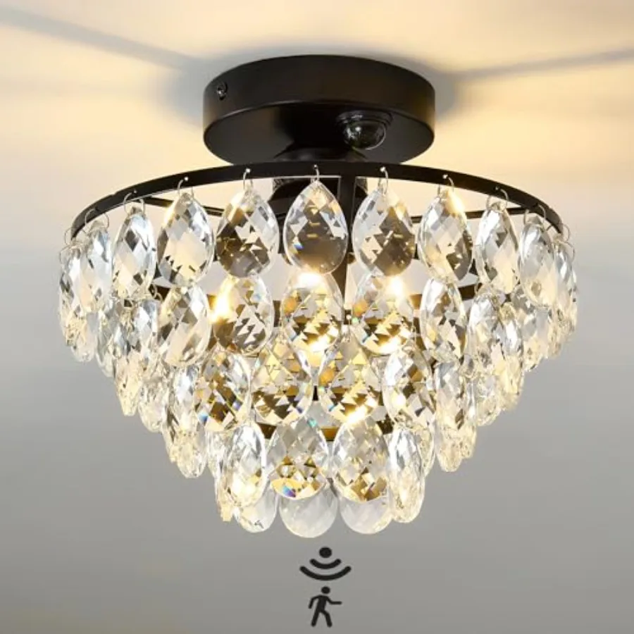 

Indoor Motion Sensor Ceiling Light Fixture Modern Cryatal Semi Flush Mount Ceiling Light Ovrehead Light Fixture for Porch Hallw