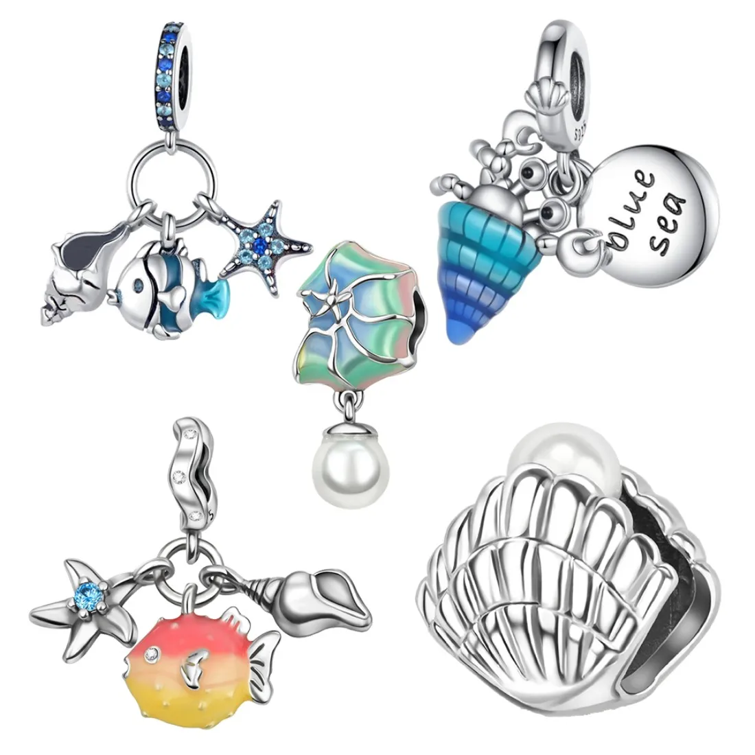 925 Sterling Silver Pendant with Conch Shell Beads, Suitable for Original Bracelet Necklace, Men's and Women's DIY Jewelry Gifts