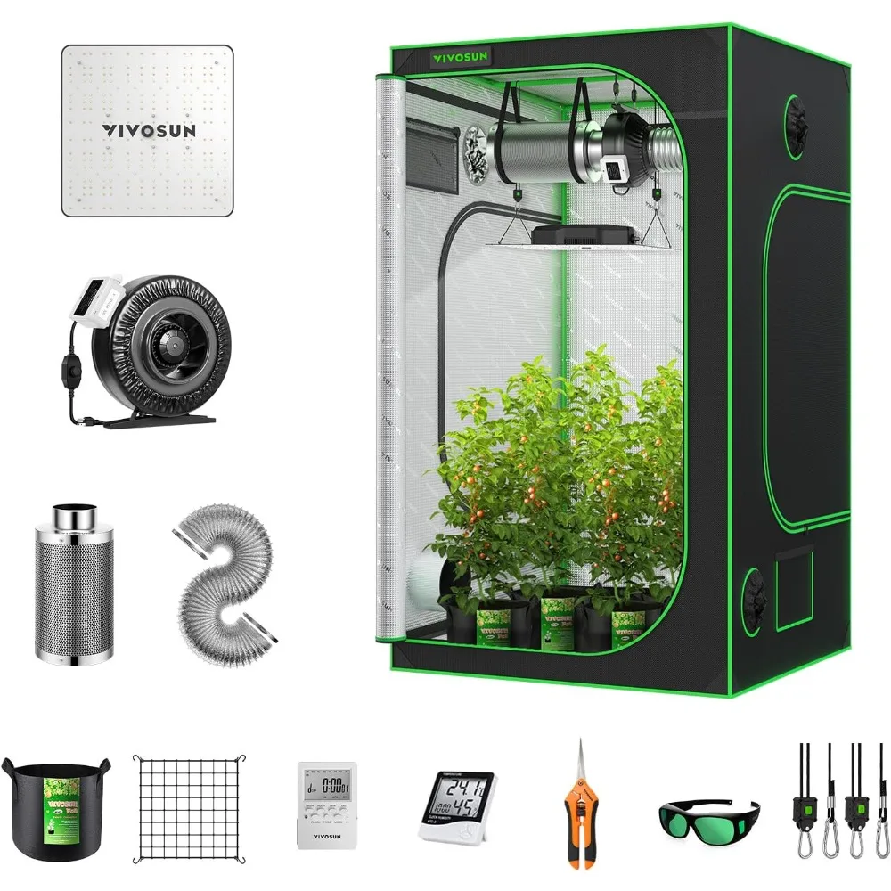 

4x4 Grow Tent Complete System, Grows Tent Kit Complete with VS1000 Led Grow Light 6 Inch 440CFM Inline Fan Carbon Filter