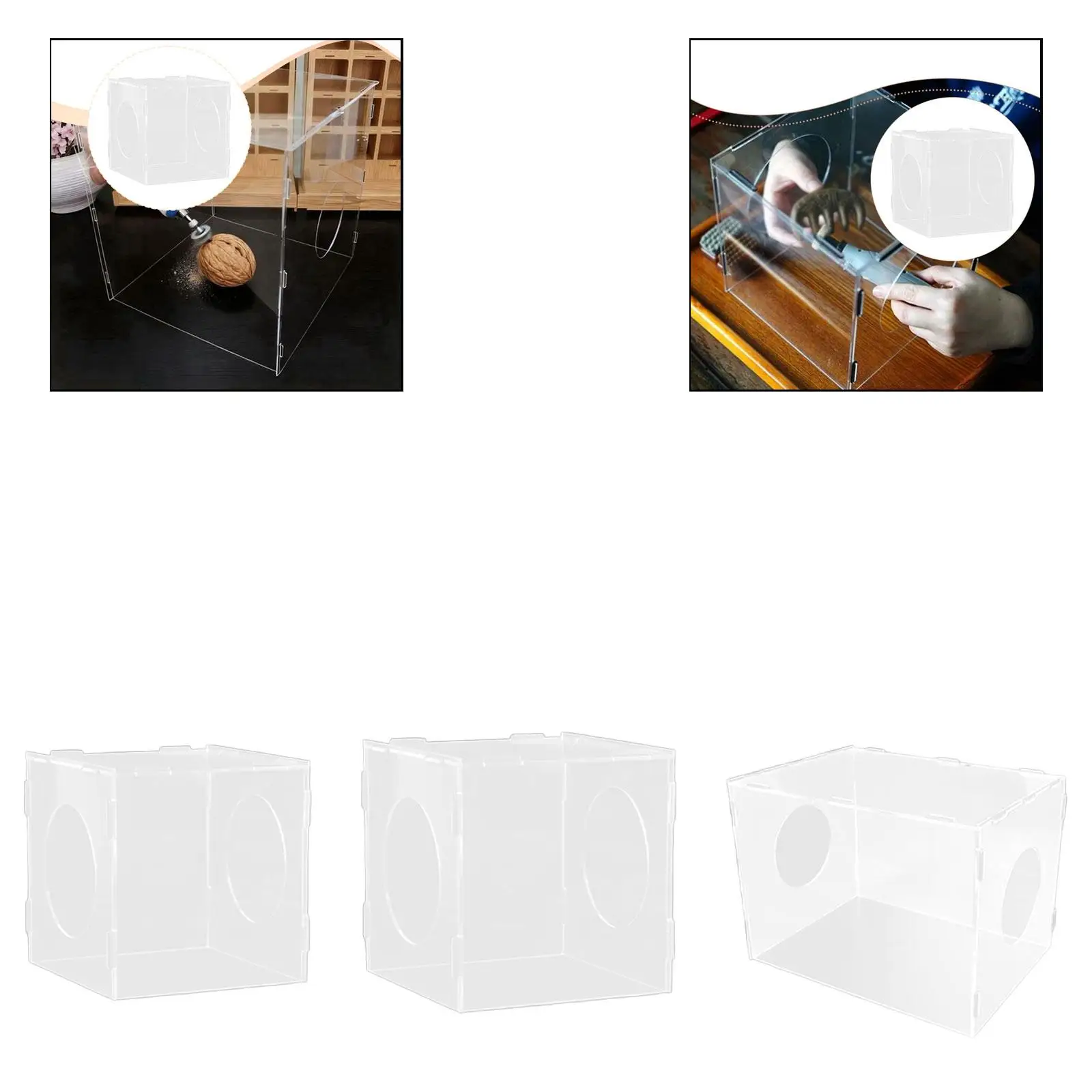 Clear Acrylic Buffing Dust Hood Two Hole Polishing Box Effective Dustproof Cover for Table Workshop