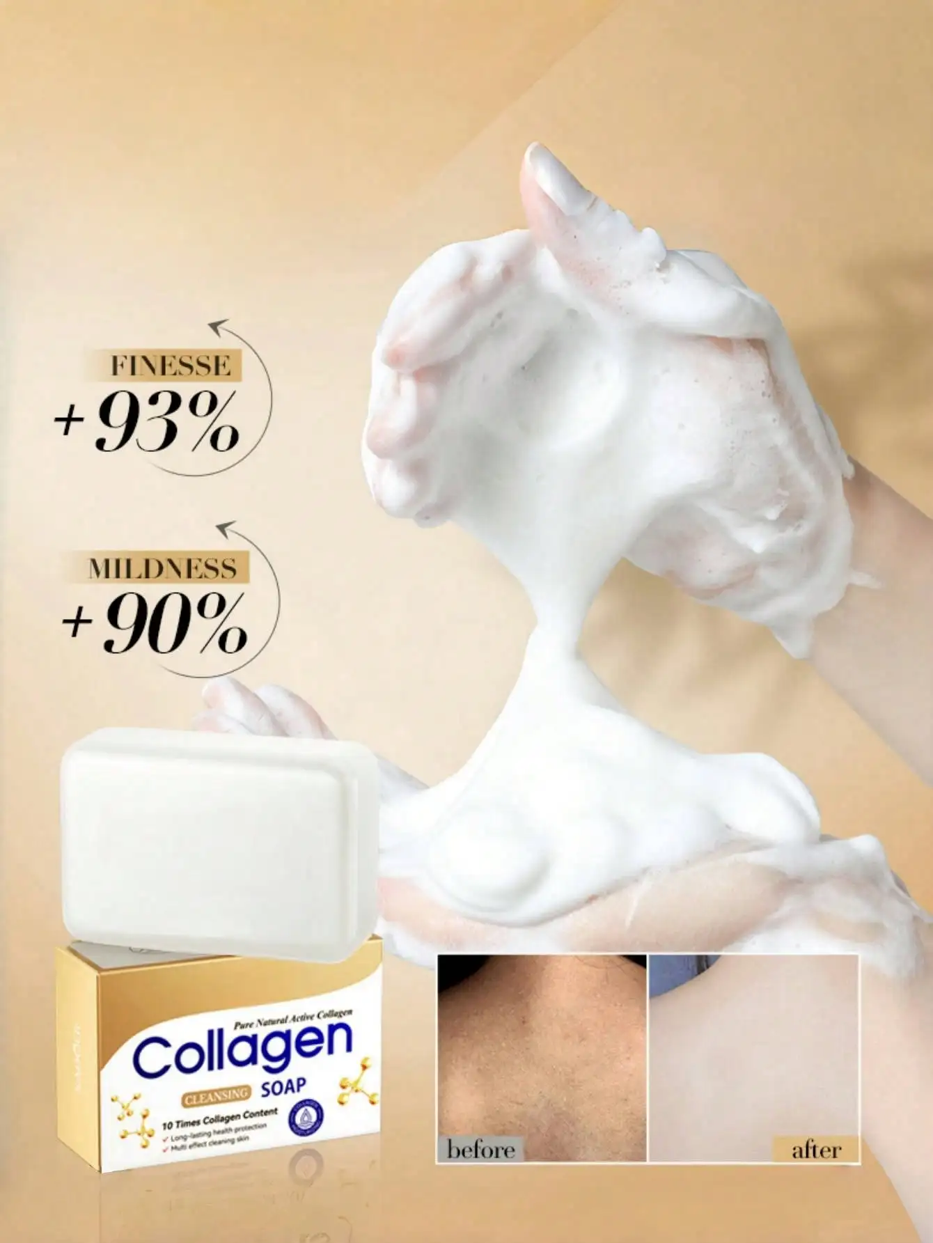 Collagen Handmade Soap Facial Care Gently Cleanses The Skin, Controls Oil, Moisturizes, Exfoliates and Shrinks Pores Facial Care