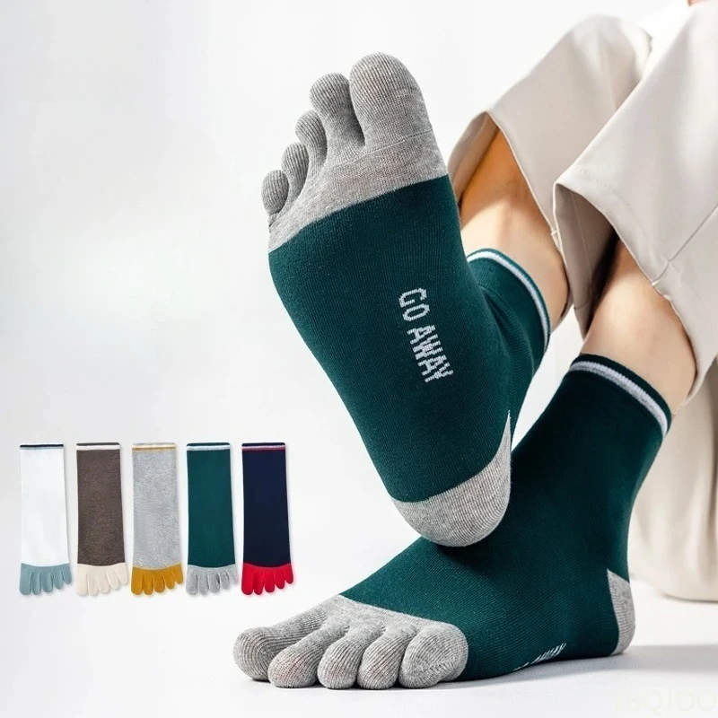 

5 Pairs of Spring and Autumn Fashionable Mid Leg Men's Five Finger Socks Sweat Absorbing and Breathable Split Toe Men's Socks