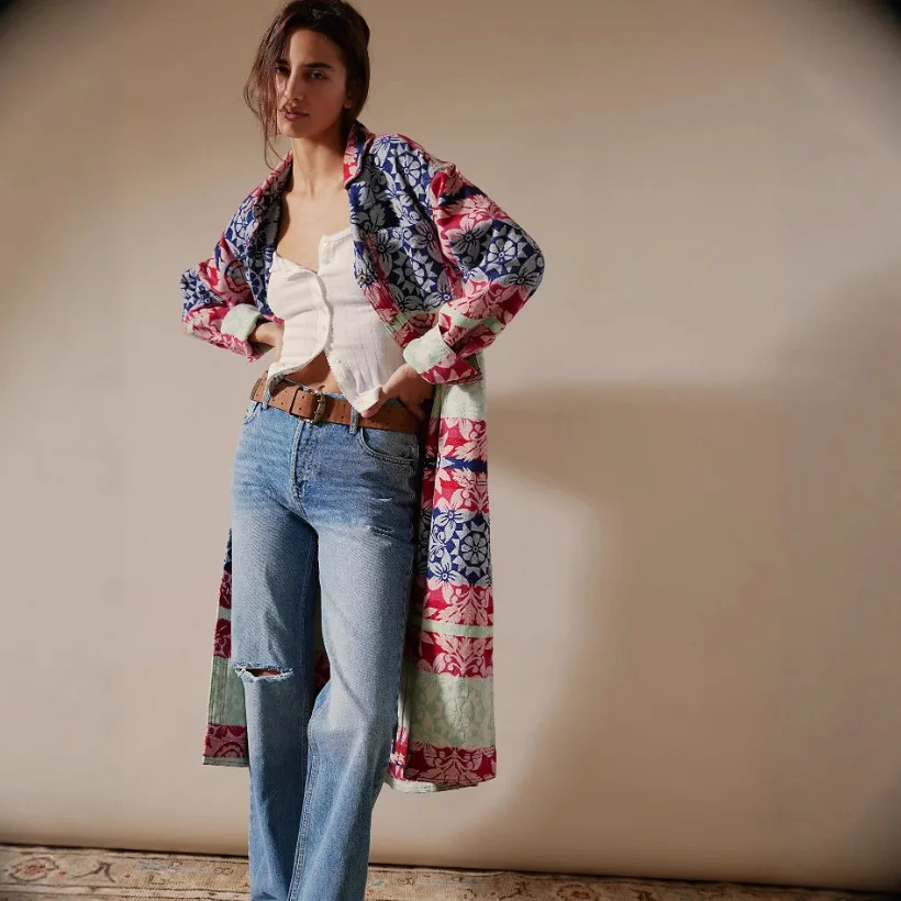 

Autumn 2025 New Printed Cardigan Bohemian Long Shirt Jacket Jacket