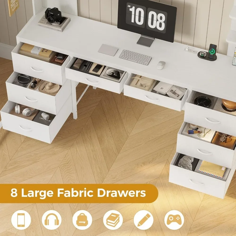 Full Size Loft Bed with Desk and 8 Storage Drawers, LED Lights & Charging Sation, 6 Storage Shelves, Heavy Duty LED Loft Beds image 3