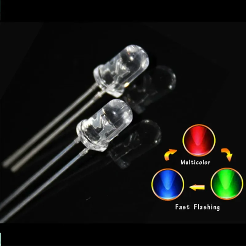 1000PC 5mm RGB Slow Flas/Fast Flashing Red Green Blue Colors Changing Multicolor Flicker Water Clear 5 mm Light Emitting Diode