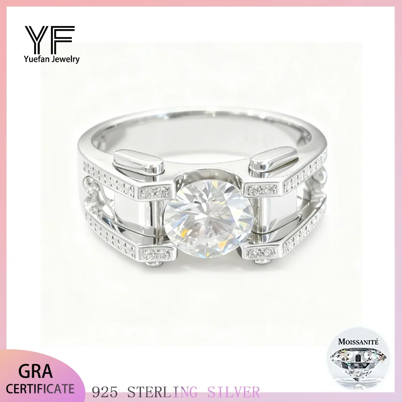 

Мужское кольцо из стерлингового серебра 925 пробы, 2 карата, муассанит, гальваническое золото 18 карат, сертификат DVVS, праздничный подарок на день рождения