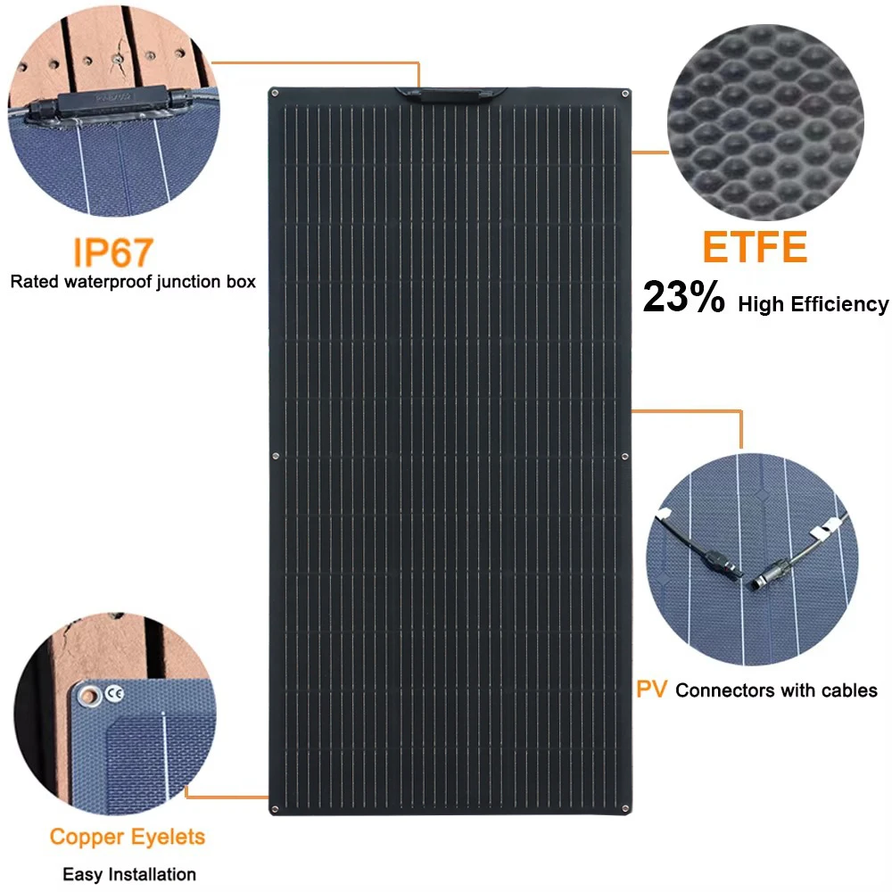 ETFE Panel słoneczny 400w 300w 200w 150w 80w Elastyczna wysoka wydajność 23% Panel fotowoltaiczny Camper RV Domowy dach Dioda bypass monokomórkowa Magazyn UE DHL Wysyłka — zdjęcie produktu 6