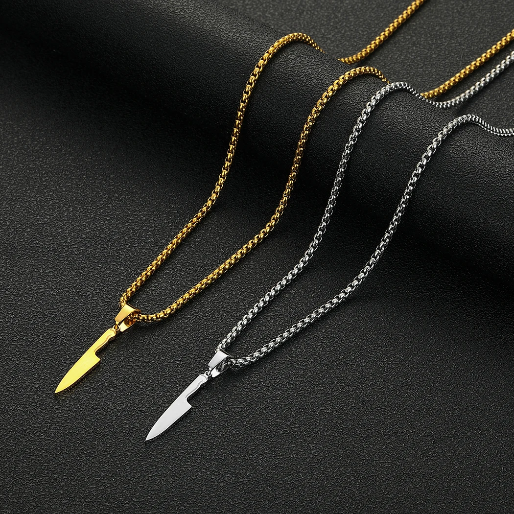 CHENGXUN Dainty Chef Knife Pendant Necklace for Women Men Steel Knife Charm Neck Chain Male Talisman Amulet Protection Jewelry