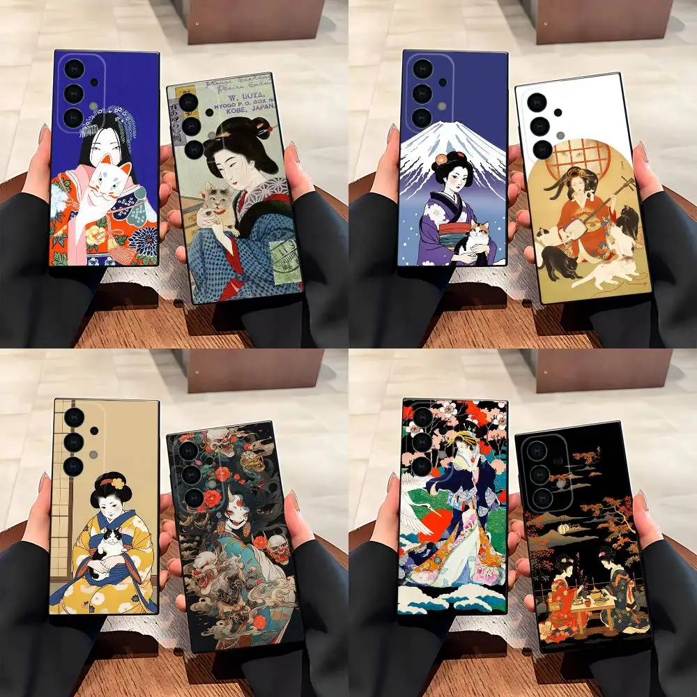 Japanese Kimono Cat Phone Case for Samsung S series s21 s22 s23 s24 s25 S26 FE Plus Ultra TPU Soft to Skin-friendly case
