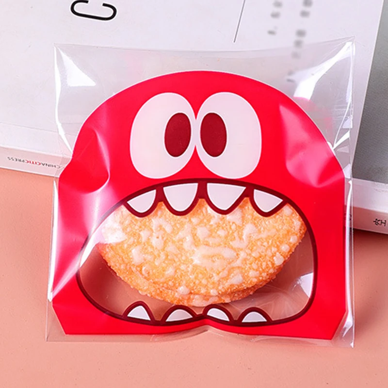 100PCS Cute Cartoon Monster Cookie Candy Self-Adhesive Plastic Bags For Biscuits Snack Baking Supplies Ramadan Valentine\'s Day