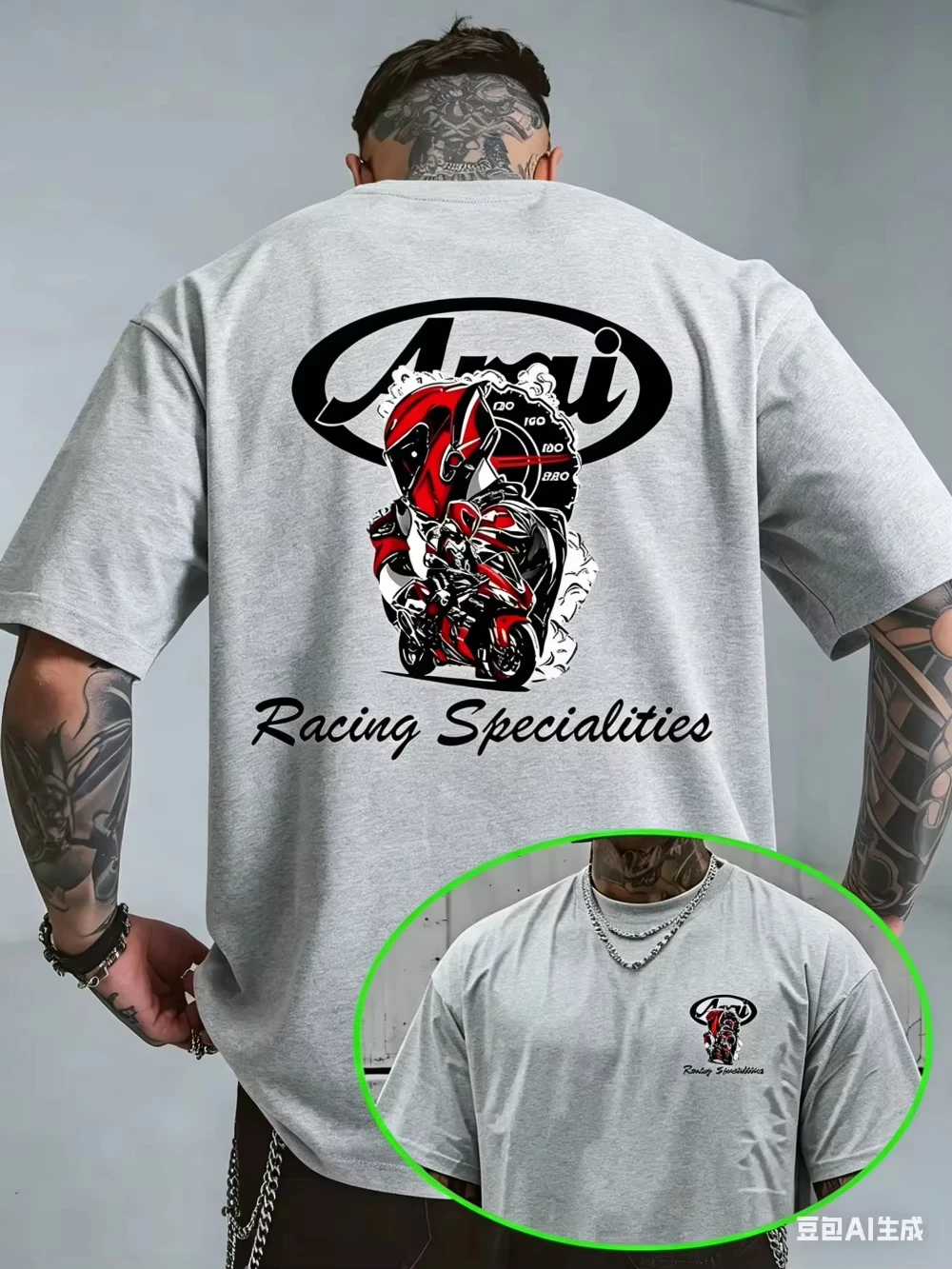 Herren Baumwoll-Muster T-Shirt mit Rennmotorrad-Motiv, bedrucktes Baumwoll-Unisex-T-Shirt mit Rundhalsausschnitt, Geschenk-T-Shirt, Camisetas – Detail 6
