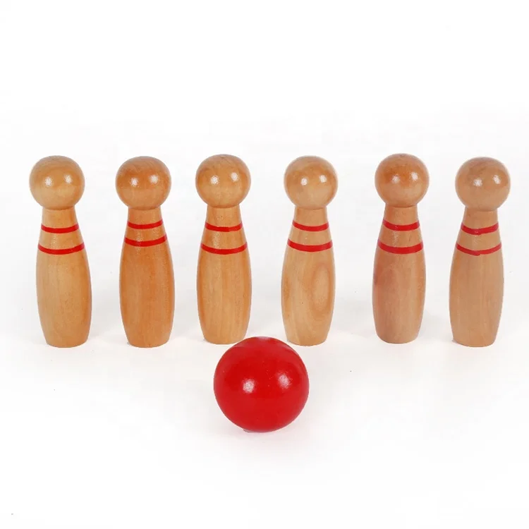 Wooden Bowling Play Game Set Skittles